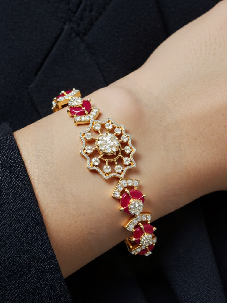 Elegant Gold and Red stone Bracelet