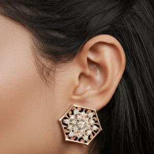 Hexagonal Floral Diamond Stud Earrings